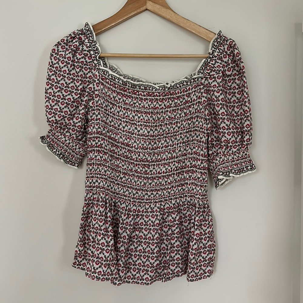 Ruched peplum peasant top